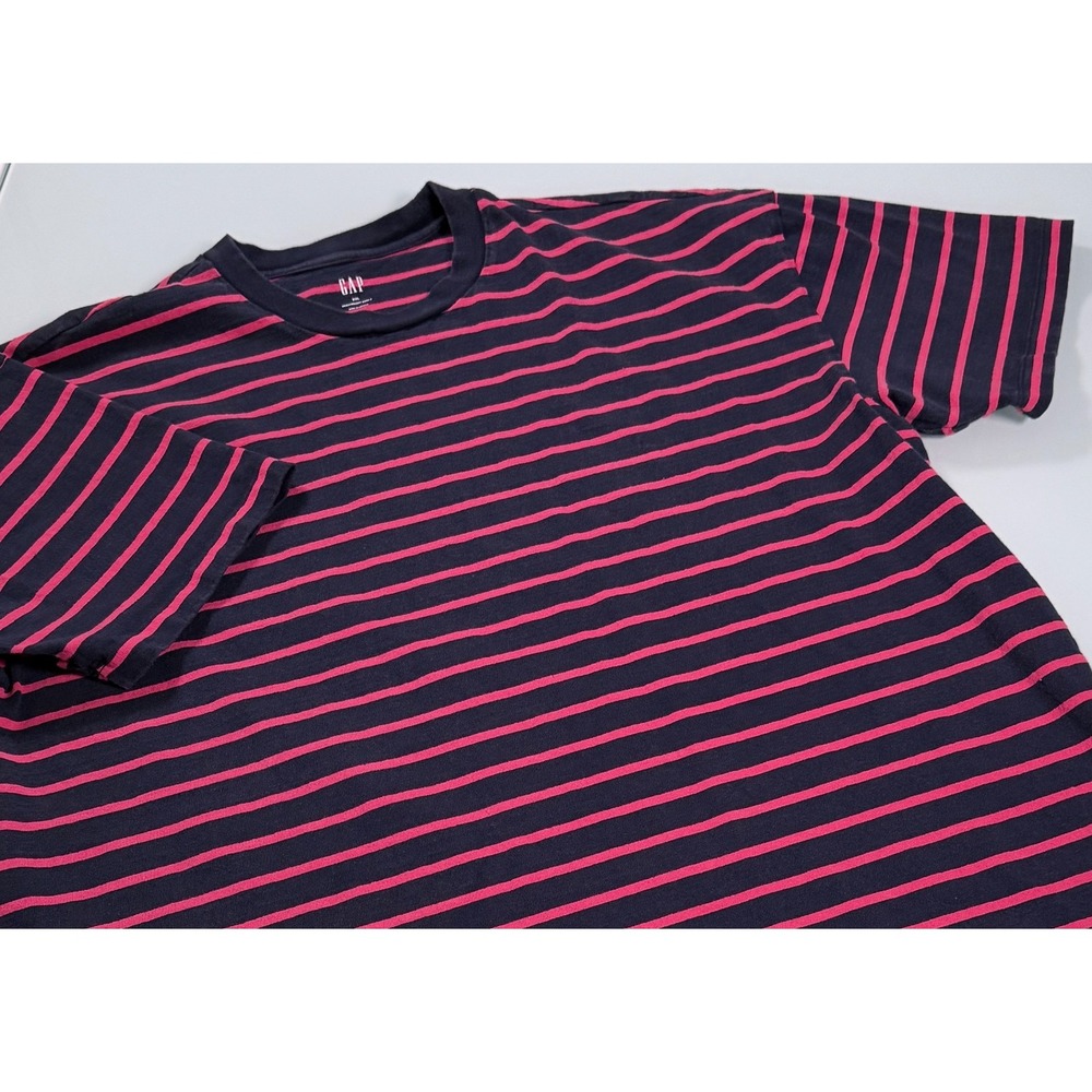 GAP Heavyweight Easy T Navy/Red Stripe Mens Crew Neck - XXL